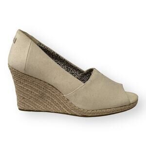 Toms Michelle Canvas Espadrille Peep Toe Wedge Pump in Natural Size 11